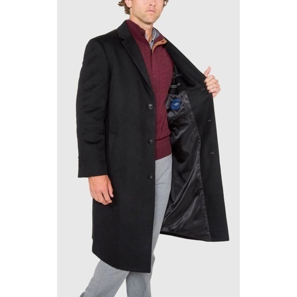 Hart Schaffner Marx Sheffield Black 100% Cashmere Wool Overcoat Size 46R - Picture 2 of 9